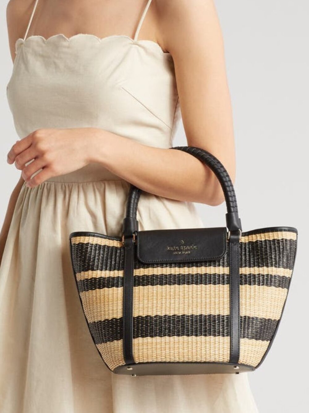 NEW ☑️ Kate Spade CRUISE Medium Tote Raffia & Black leather - Picture 16 of 16